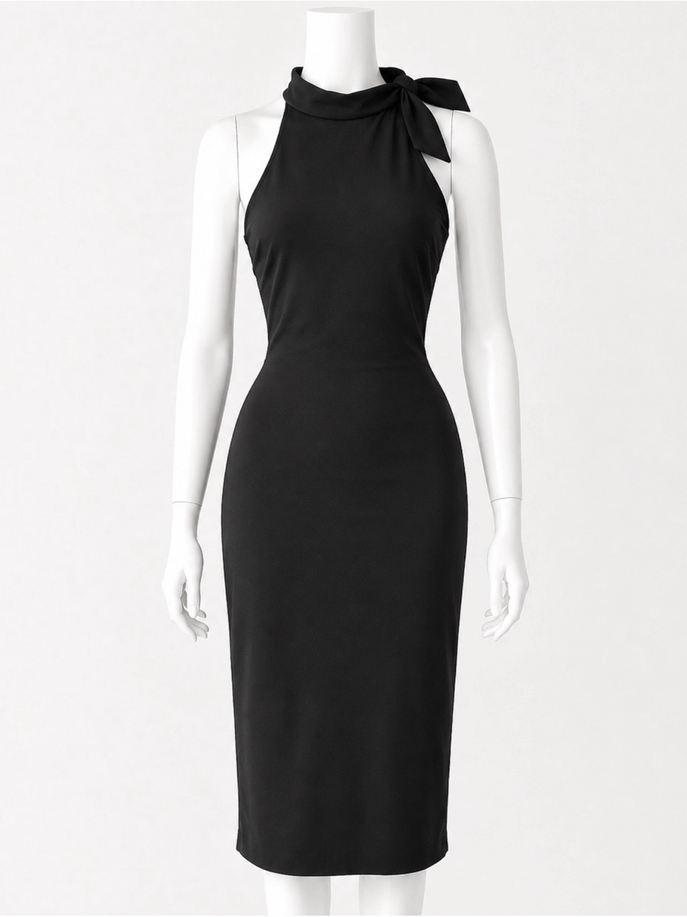 New York & Company Black Stretch Top with Halter Tie